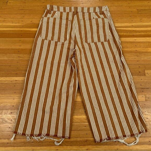 Madewell brown/tan white stripe wide leg crop jeans/ pants - Picture 2 of 6